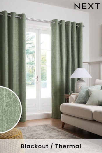 Sage Green Atelier-lumieresShops Heavyweight Chenille Eyelet Blackout/Thermal Curtains (T97965) | £70 - £165