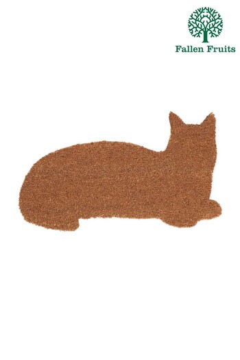 Fallen Fruits Brown Coir Cat Shaped Doormat (T98340) | £20