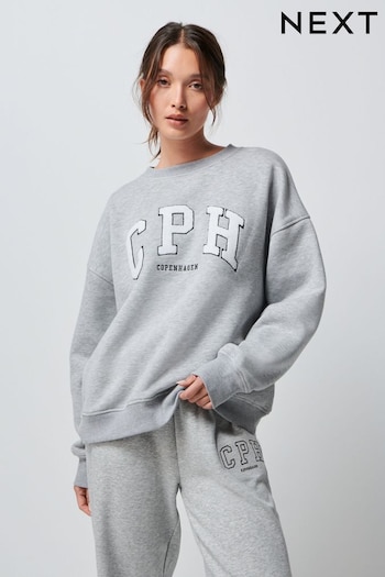 Grey Boucle Detail Long Sleeve Copenhagen City Graphic Sweatshirt (T98653) | £29