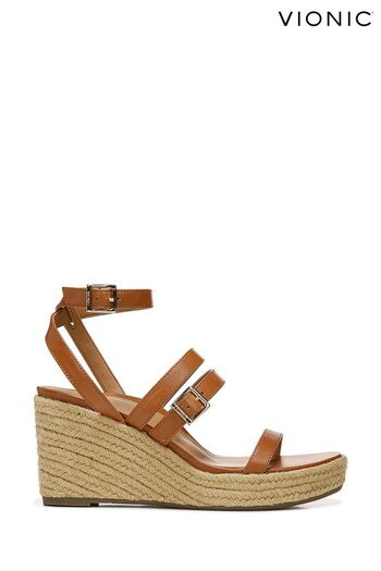 Vionic Sabina Brown Leather Ankle Strap Sandals (T98793) | £130