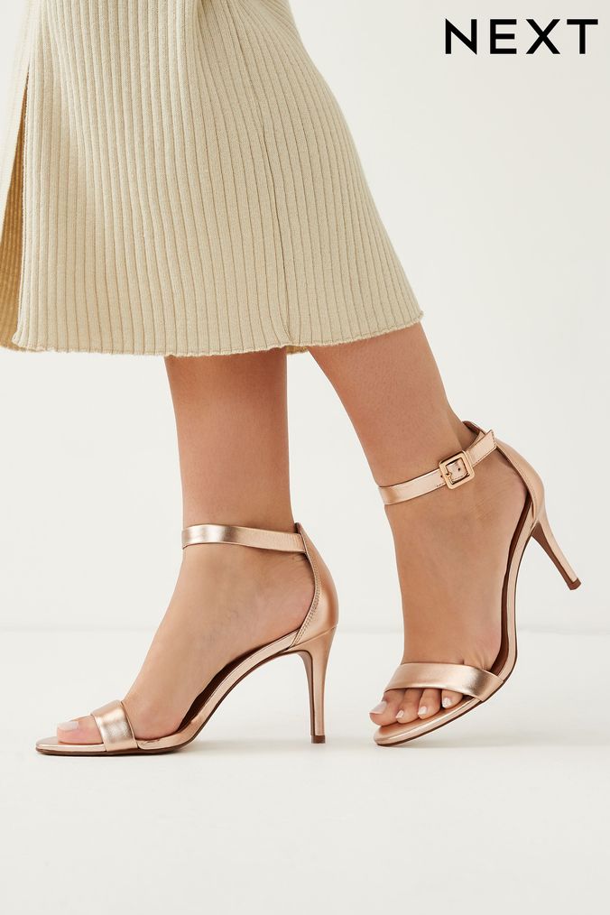 Women s Gold Mid Heel Sandals Next Official Site