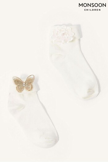 Monsoon Baby White Butterfly and Flower Socks Multipack (T99130) | £10