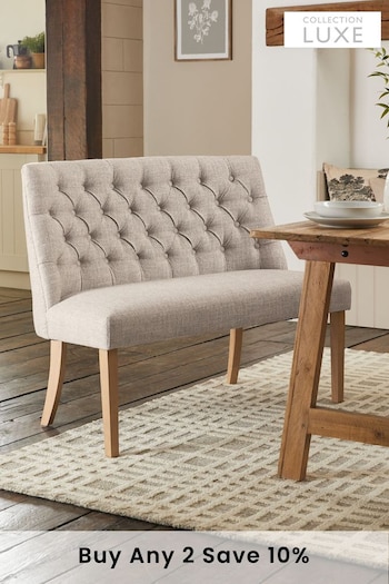 Chunky Weave Mid Natural Wolton Natural Legs High Back Collection Luxe Oak Effect Leg Dining Bench (T99271) | £399