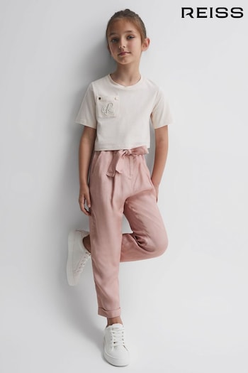 Reiss Pink Joanie Senior Paper Bag Cargo Trousers High-Waisted (T99369) | £55