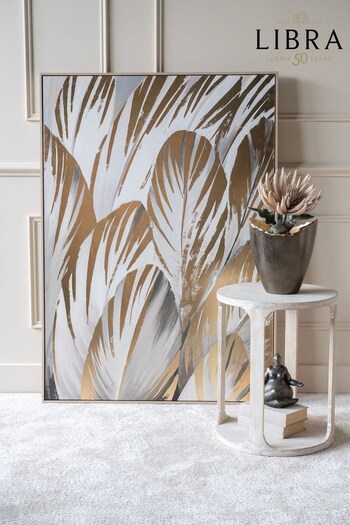 Libra Grey Feather Foiled Framed Canvas (T99399) | £12