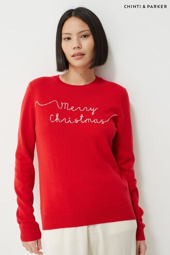 Chinti & Parker Red Merry Christmas Cashmere Blend Jumper (T99401) | £195