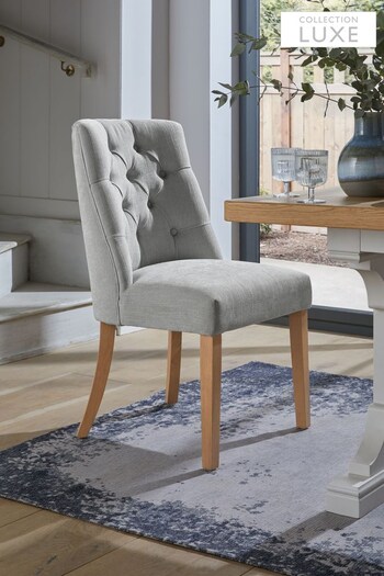 Set of 2 Soft Texture Light Grey Wolton Collection Luxe Buttoned Dining Chairs (T99528) | £360