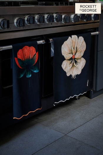 Rockett St George Set of 2 Black Floral Tea Towels (T99533) | £20