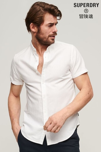 Superdry White Organic Cotton Studios Linen Short Sleeve Shirt (T99682) | £45