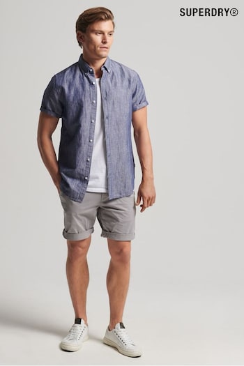 Superdry Blue Organic Cotton Studios Linen Short Sleeve Shirt (T99683) | £45