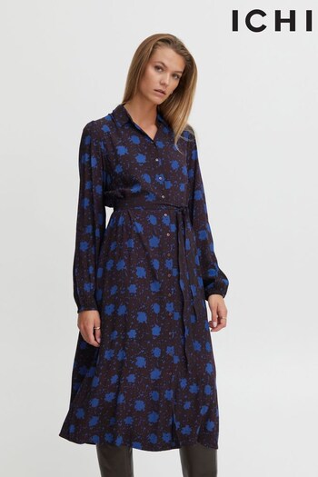 ICHI Brown Button Down Printed Midi Dress (T9U723) | £75