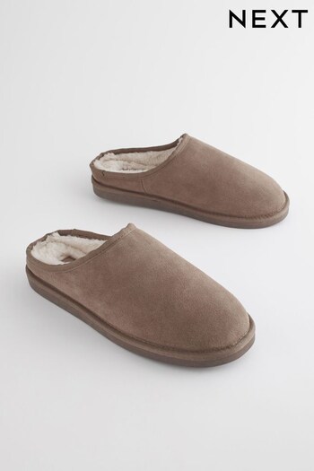 Taupe Brown Suede Cosy Lined Mule Slippers (TG8136) | £30