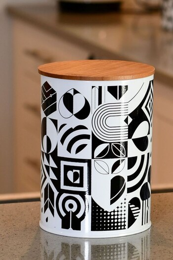 Navigate Black Monochrome Steel Canister with Bamboo Lid (TH5218) | £10