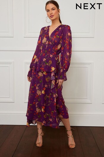 Preen Purple Floral Stripe Wrap Midi Dress (TJA404) | £89