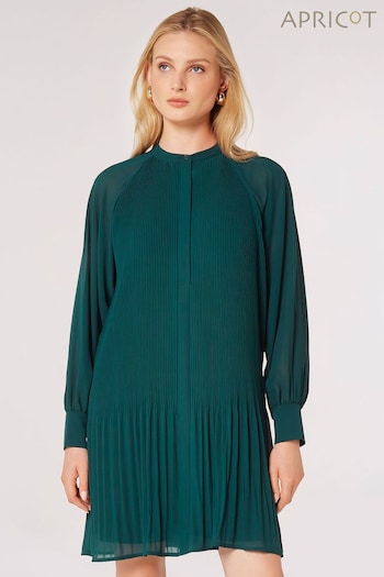 Apricot Green Cream Plisse Long Sleeve Chiffon Dress (TM6343) | £35