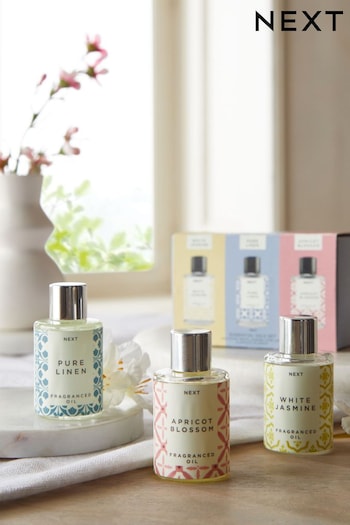 Set of 3 Pink White Jasmine, Pure Linen and Apricot Blossom Fragranced Oils (TWZ633) | £8