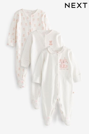 White/Pink Bear Baby Sleepsuits 3 Pack (0-2yrs) (U00013) | £20 - £22