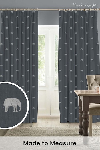 Sophie Allport Navy Blue Elephant Made To Measure Curtains (U00120) | £91