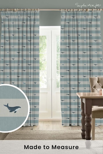 Sophie Allport Duck Egg Blue Kids Whale Stripe Made To Measure Curtains (U00139) | £91