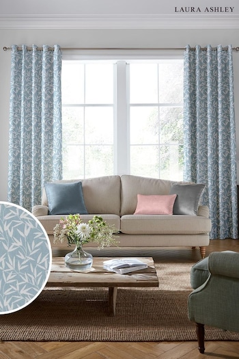 Laura Ashley Blue Willow Leaf Chenille Made To Measure Curtains (U00154) | £91