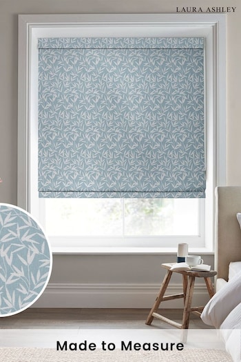 Laura Ashley Steel Blue Willow Leaf Chenille Made To Measure Roman Blind (U00161) | £79