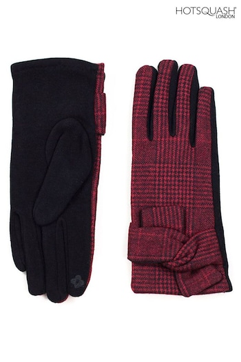 Hot Squash Womens Red Checked Gloves (U00335) | £24