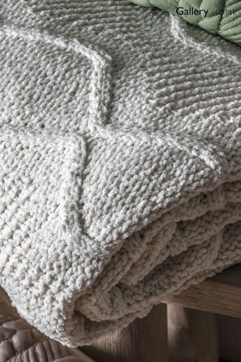 Gallery Home Cream Knitted Chenille Cable Throw (U00411) | £35