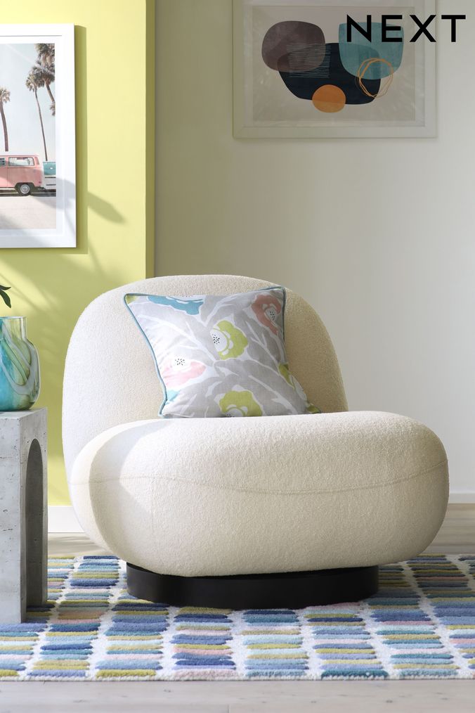 Soft Cosy Bouclé Ivory Natural Otis Swivel Accent Chair (U00432) | £399