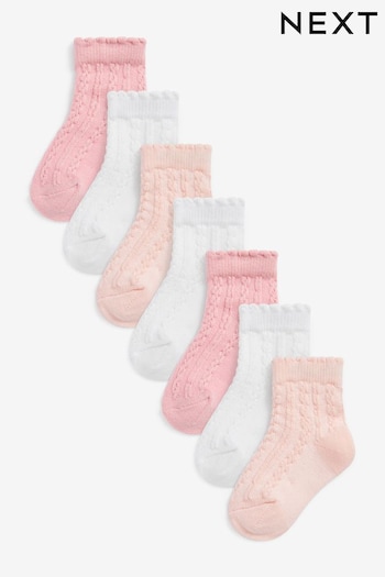Pink/White Cable Knit Baby Cable Socks 7 Pack (0mths-2yrs) (U00441) | £8
