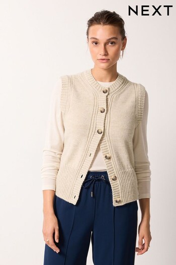 Neutral Brown Knitted Button Waistcoat (U00507) | £36