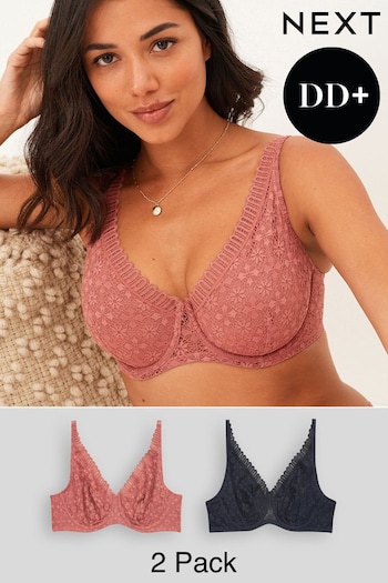 Navy Blue/Pink DD+ Non Pad Full Cup Geo Lace Bras 2 Pack (U00609) | £30