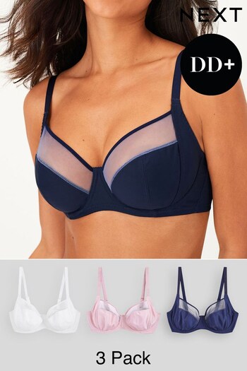 Navy Blue/Pink/White DD+ Non Pad Full Cup Bras 3 Packs (U00611) | £45