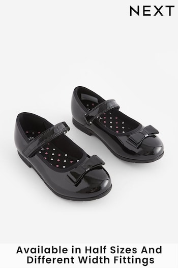 Black Patent Wide Fit (G) School Leather Bow Mary Jane flat Shoes (U00712) | £26 - £35