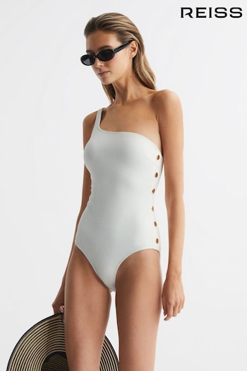 Reiss White Bethany Asymmetric Swimsuit With Button Detail (U00822) | £40