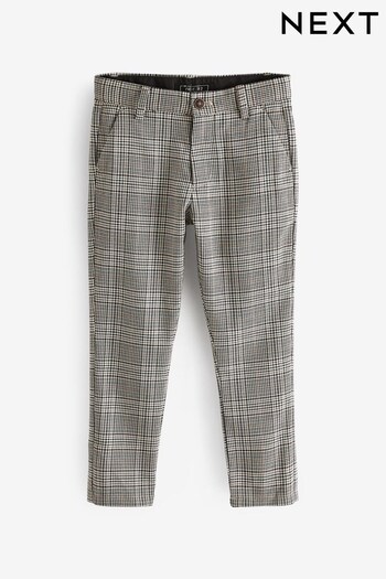 Neutral/Tan Brown Formal Check Trousers (3-16yrs) (U00926) | £13 - £18