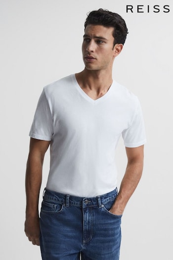 Reiss White Dayton Cotton V-Neck T-Shirt (U00984) | £28