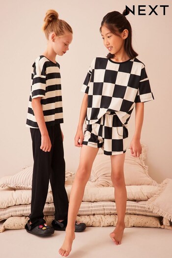 Black/White Checkerboard/Stripe Pyjamas 2 Pack (3-16yrs) (U01147) | £22 - £31