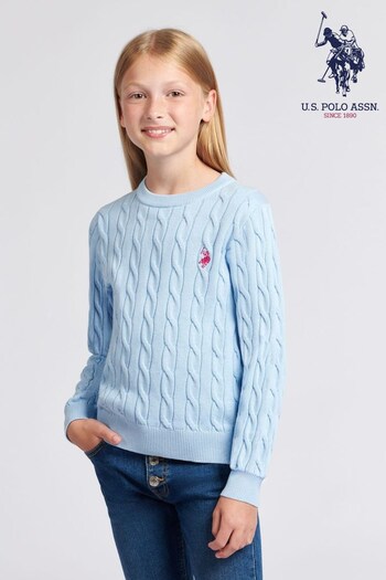 U.S. Polo Assn. Girls Blue Cable Knit Jumper (U01859) | £40 - £48