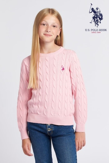 U.S. Polo frayed Assn. Girls Cable Knit Jumper (U01884) | £40 - £48