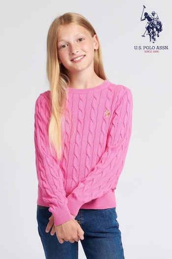 U.S. Polo Assn. Girls Pink Cable Knit Jumper (U01886) | £40 - £48