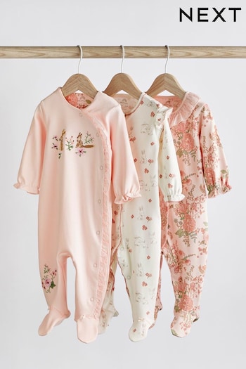 Pale Pink Bunny/Floral Baby Sleepsuits 3 Pack (0-2yrs) (U02219) | £20 - £22
