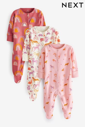 Pink/White Unicorn Baby Sleepsuits 3 Pack (0-18mths) (U02223) | £18 - £20