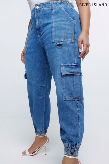 River Island Blue Plus Denim Pocketed Cargo Jeans (U02325) | £43