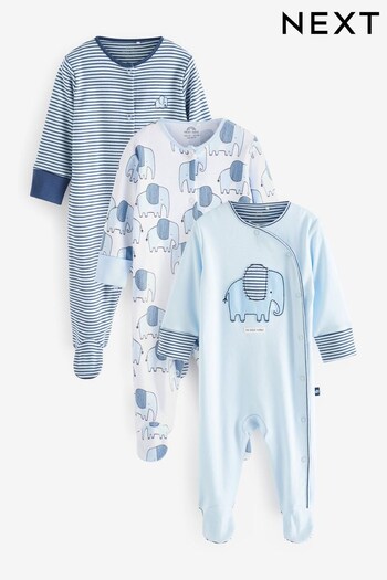 Pale Blue Elephant Baby Sleepsuits 3 Pack (0-2yrs) (U02370) | £20 - £22