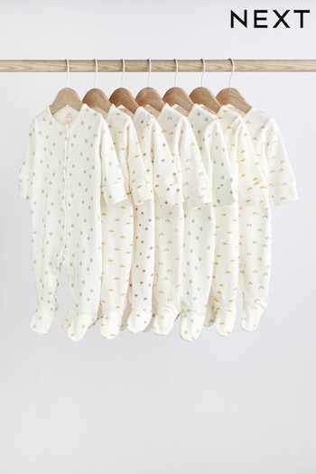 White 7 Pack Baby Printed Long Sleeve Sleepsuits (0-2yrs) (U02415) | £31 - £33