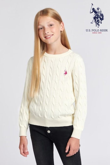 U.S. Polo Assn. Girls Cream Cable Knit Jumper (U02451) | £40 - £48