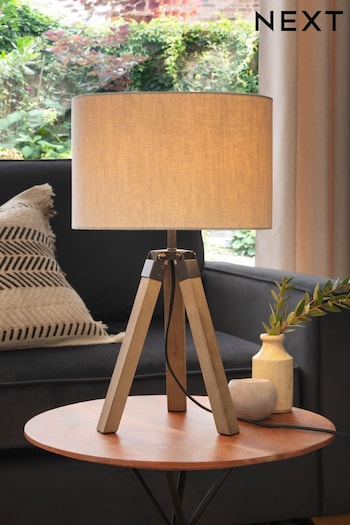 Brown Bronx Wood Tripod Table Lamp (U02497) | £50
