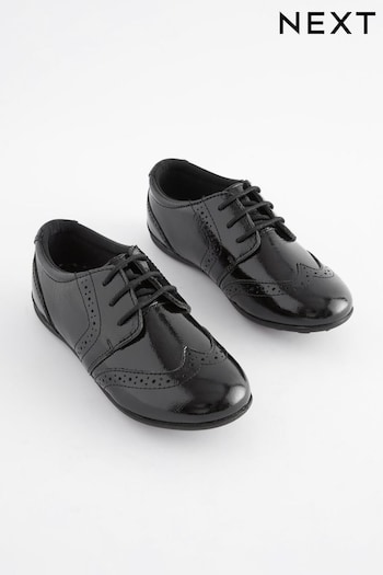 Black Patent Wide Fit (G) School Leather Lace-Up Brogues (U02996) | £26 - £33