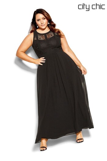 City Chic Black Panelled Bodice Maxi Dress (U03021) | £66