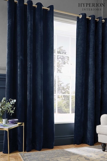 Hyperion Deep Navy Blue Selene Luxury Chenille Weighted Eyelet Curtains (U03044) | £80 - £180